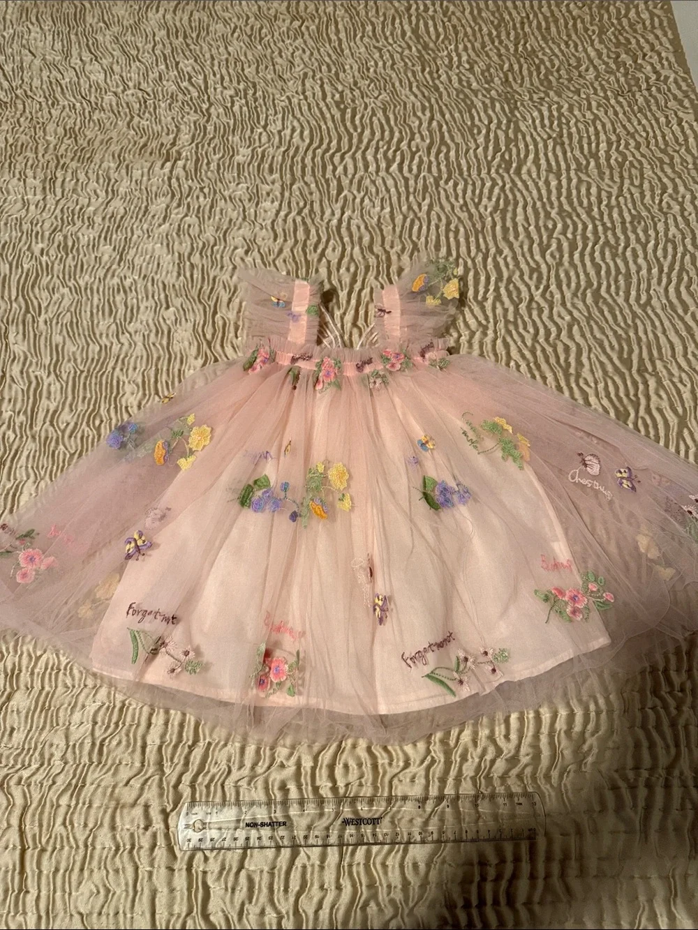 Toddler Pink Floral Tulle Fairy Dress with Wings - Picture 2 of 5